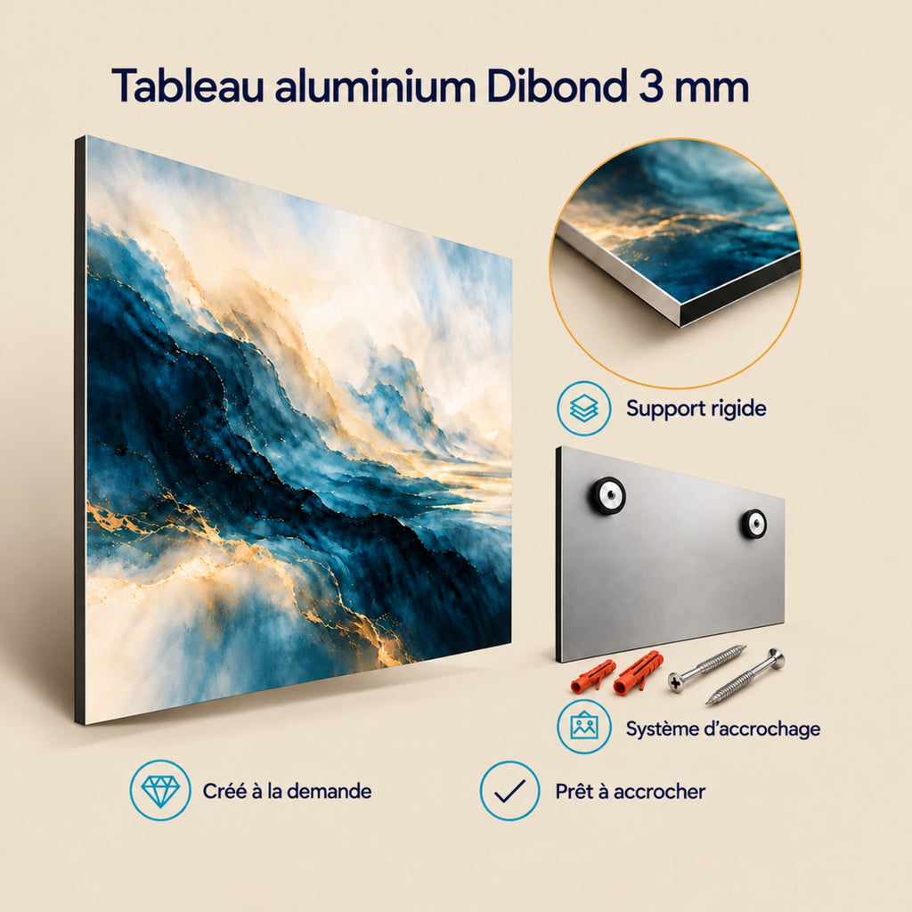 Tableau aluminium Dibond 3 mm — matière et système d’accrochage