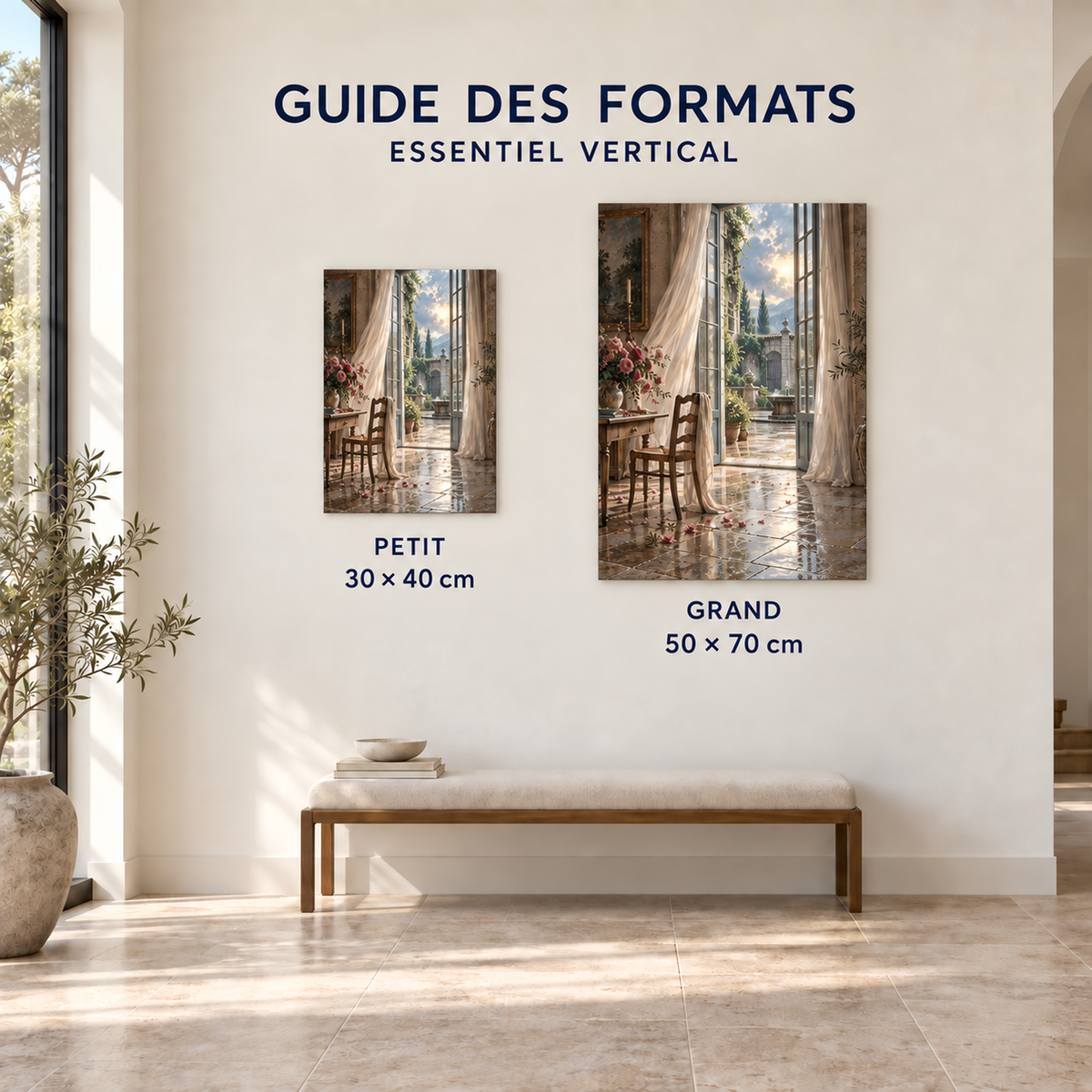 Guide des formats Nivellume - Essentiel vertical - Petit 30 x 40 cm et Grand 50 x 70 cm