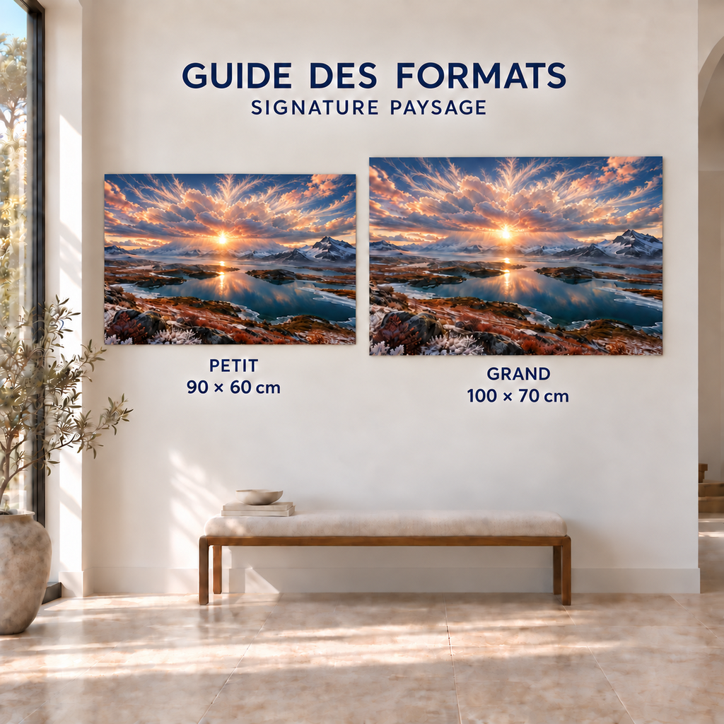 Guide des formats Signature paysage — Petit 90 × 60 cm et Grand 100 × 70 cm