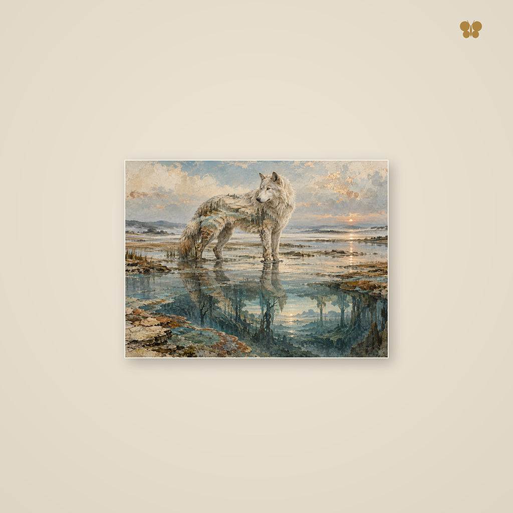 The Wolf Beneath the Still Water — mockup petit format 40 × 30 cm