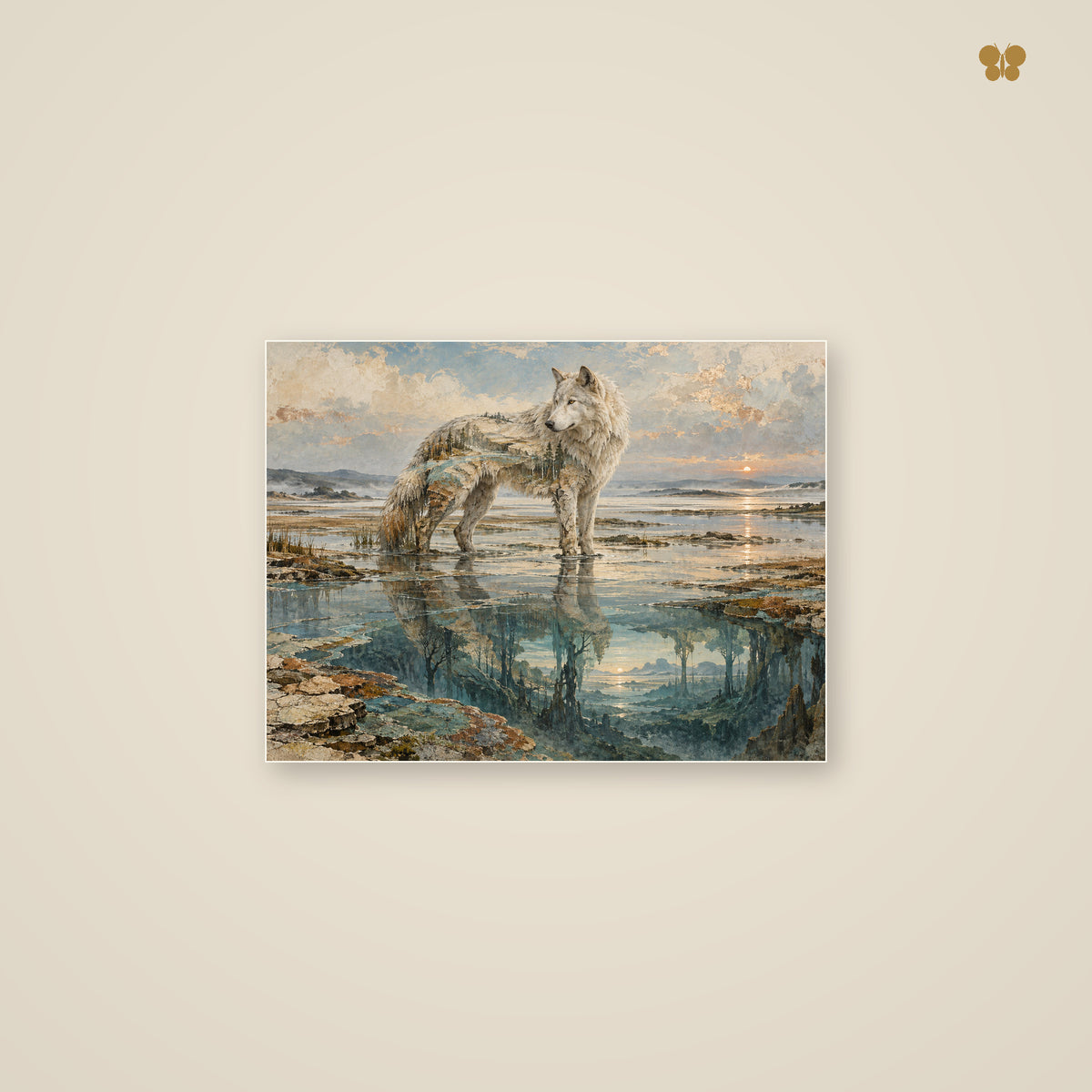 The Wolf Beneath the Still Water — mockup petit format 40 × 30 cm