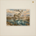 The Stag Where the Reeds Remember — mockup grand format 70 × 50 cm