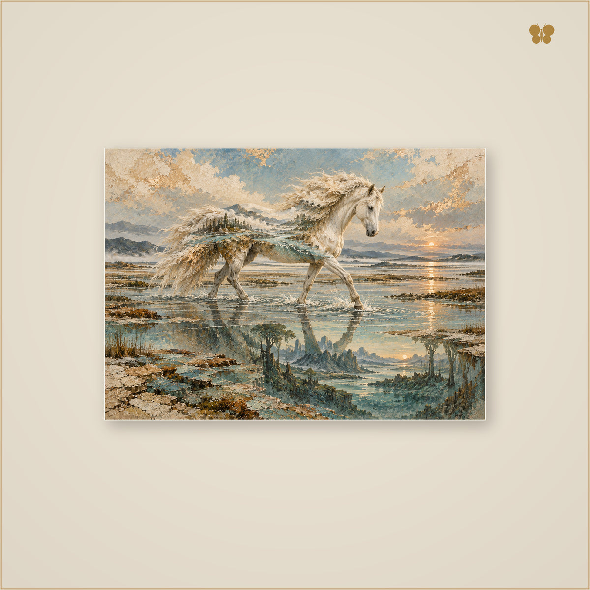 The Mare Who Crossed the Blue Silence — mockup grand format 70 × 50 cm