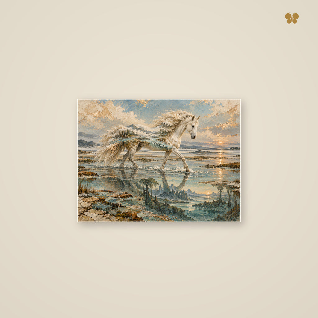 The Mare Who Crossed the Blue Silence — mockup petit format 40 × 30 cm