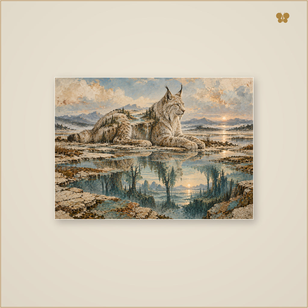 The Lynx at the Broken Horizon — mockup grand format 70 × 50 cm