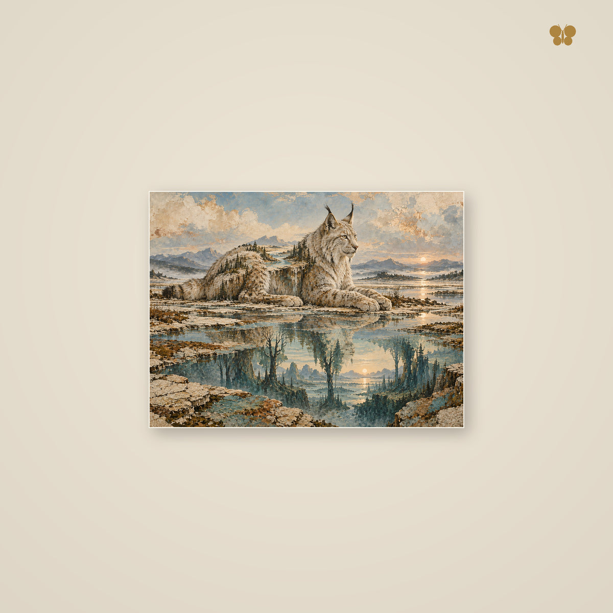 The Lynx at the Broken Horizon — mockup petit format 40 × 30 cm