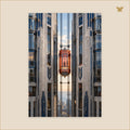 The Coral Lift Between Two Towers — grand format 70 × 100 cm