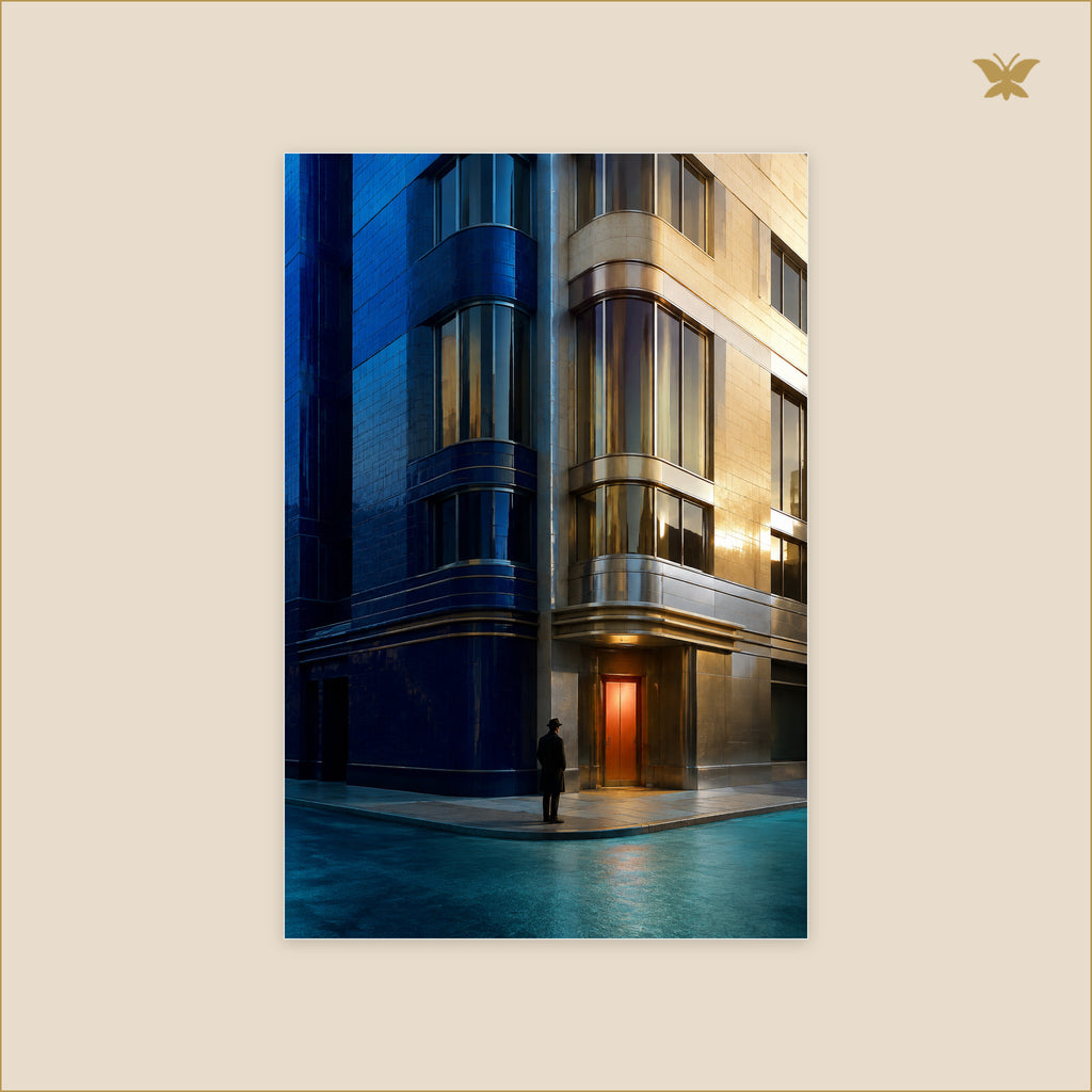 The Blue-Gold Corner Before Dawn — petit format 60 × 90 cm
