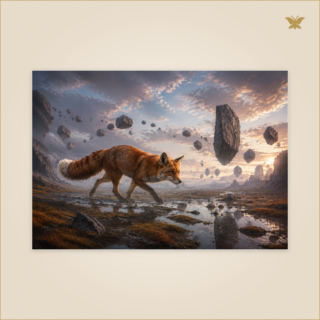 The Fox of Floating Stones — grand format 100 × 70 cm