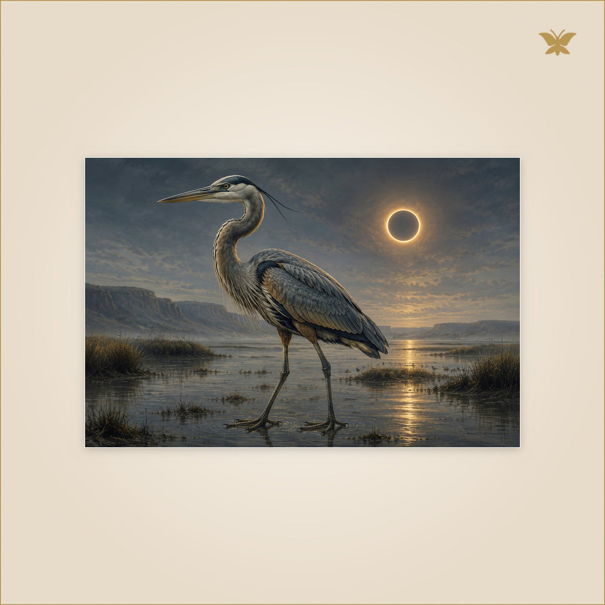 The Heron of the Hollow Sun — petit format 90 × 60 cm