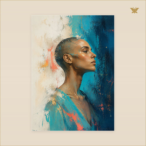 Portrait at the Turquoise Edge — tableau aluminium, mockup grand format