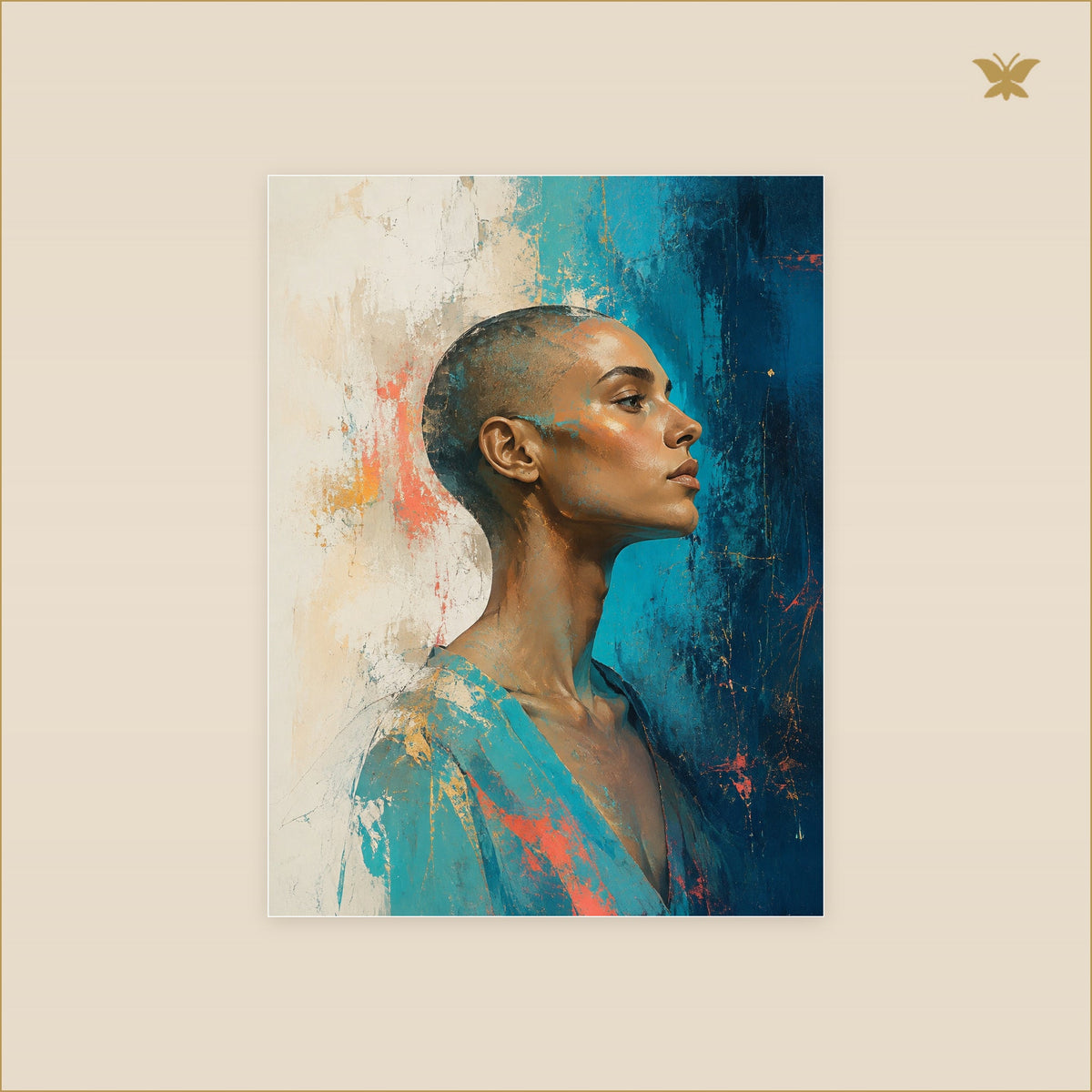 Portrait at the Turquoise Edge — tableau aluminium, mockup petit format