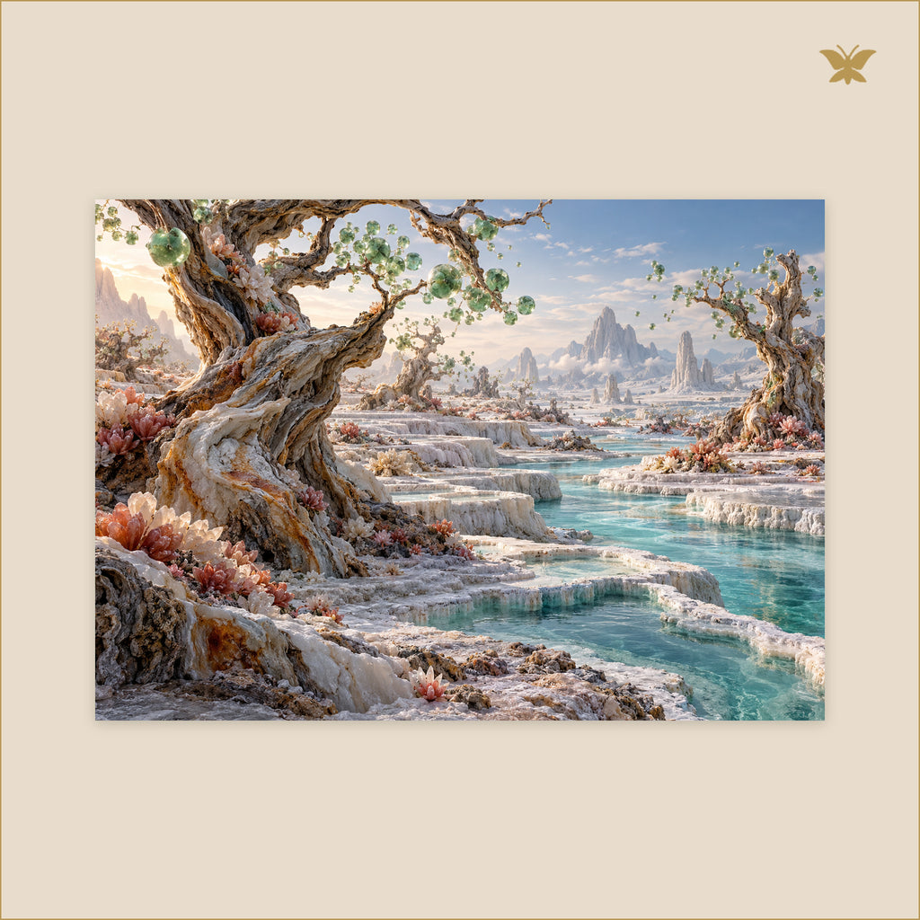 The Jade Spores of the Petrified Orchard — grand format 70 × 50 cm