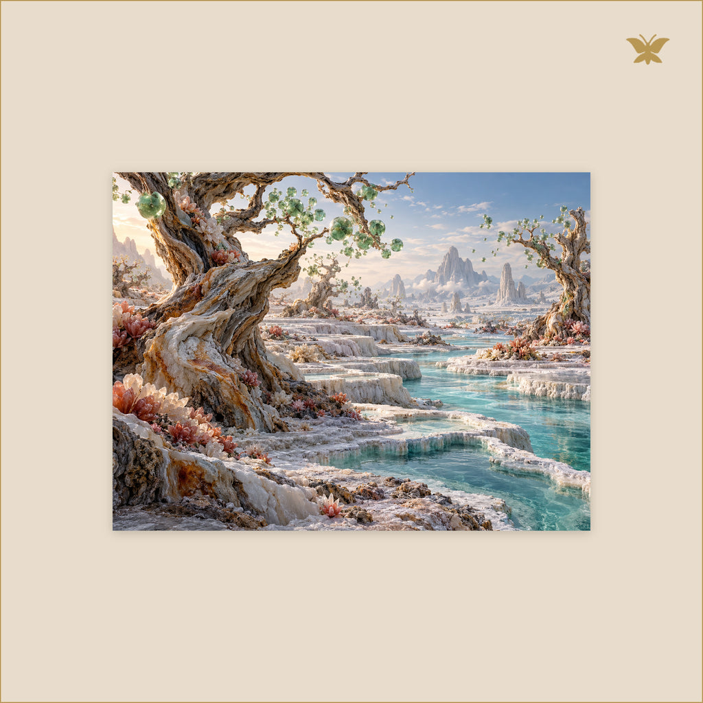 The Jade Spores of the Petrified Orchard — petit format 40 × 30 cm