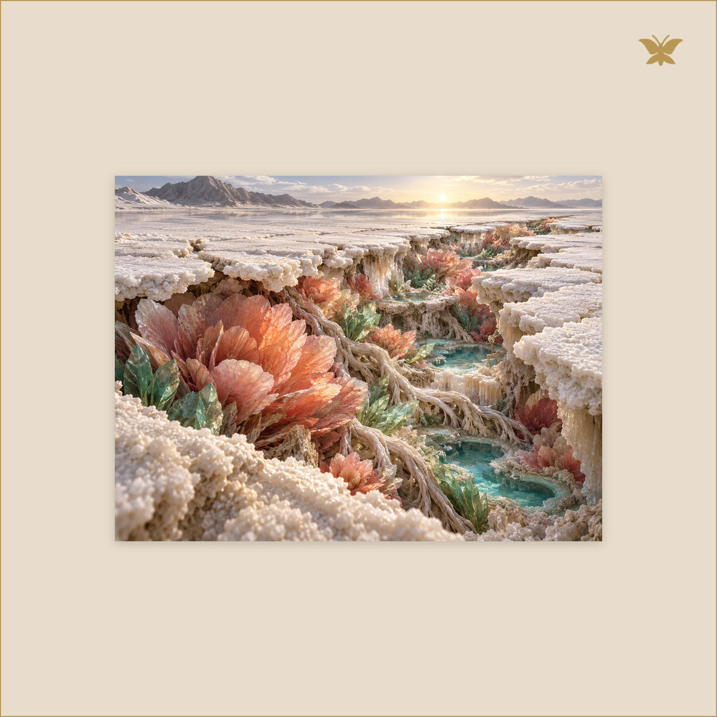 The Coral Petals Under the White Crust — petit format 40 × 30 cm