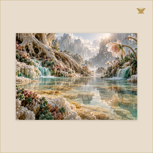 The Amber Pool Between Mineral Roots — grand format 70 × 50 cm