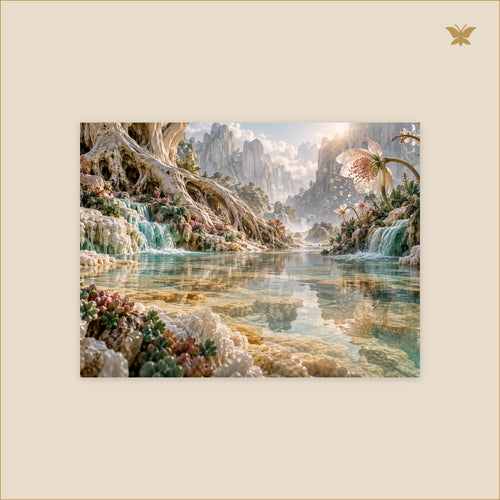 The Amber Pool Between Mineral Roots — petit format 40 × 30 cm