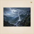 The Waterfall That Climbed Home — cascade inversée remontant une falaise alpine pour rejoindre les nuages — format 100 × 70 cm