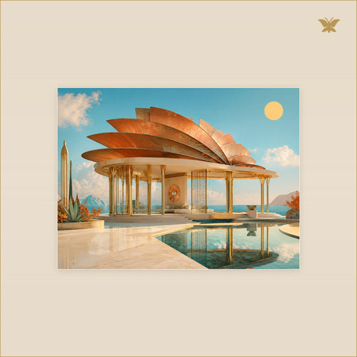 Pavilion at Copper Noon — tableau aluminium, mockup petit format