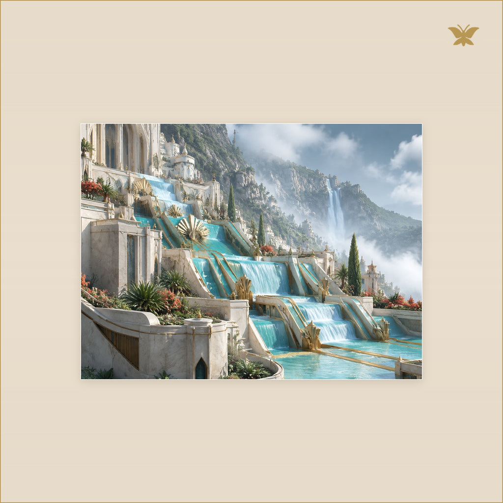The Marble Cascade — tableau aluminium, mockup petit format