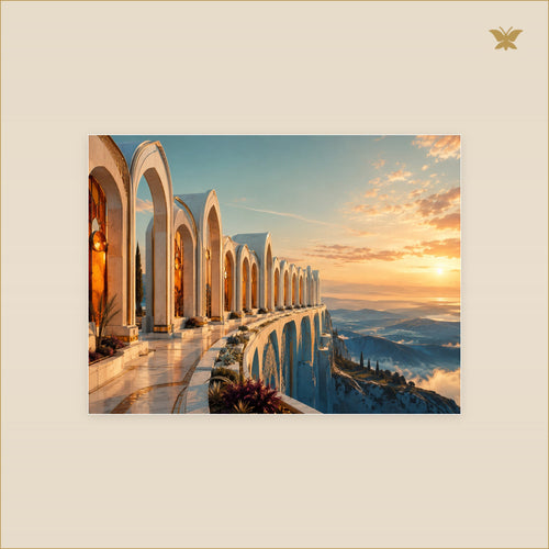 Horizon of the Amber Arcade — tableau aluminium, mockup petit format