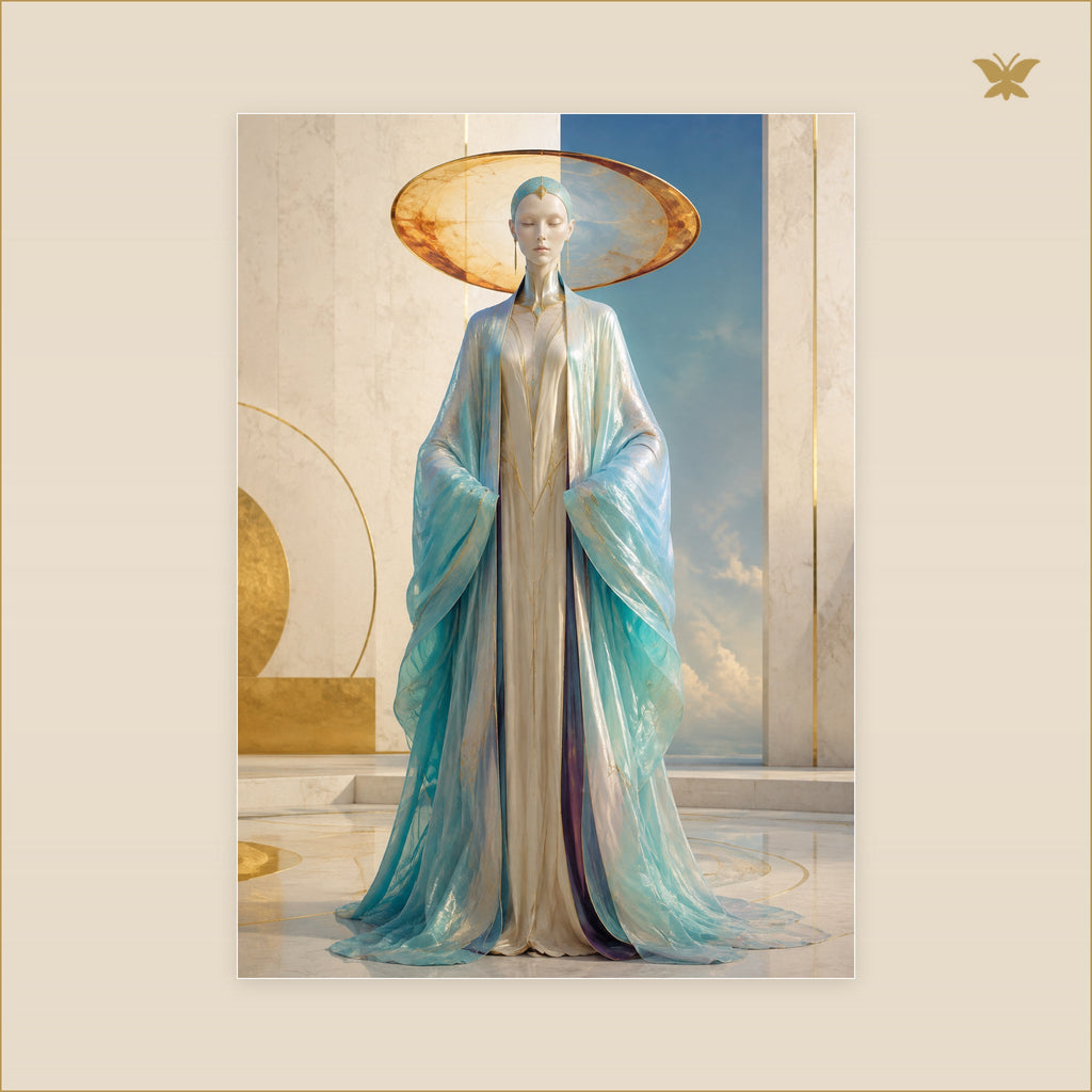 The Visitor with the Amber Halo — tableau aluminium, mockup grand format