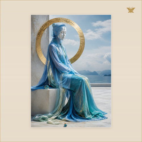 The Blue Pilgrim of Noon — tableau aluminium, mockup grand format