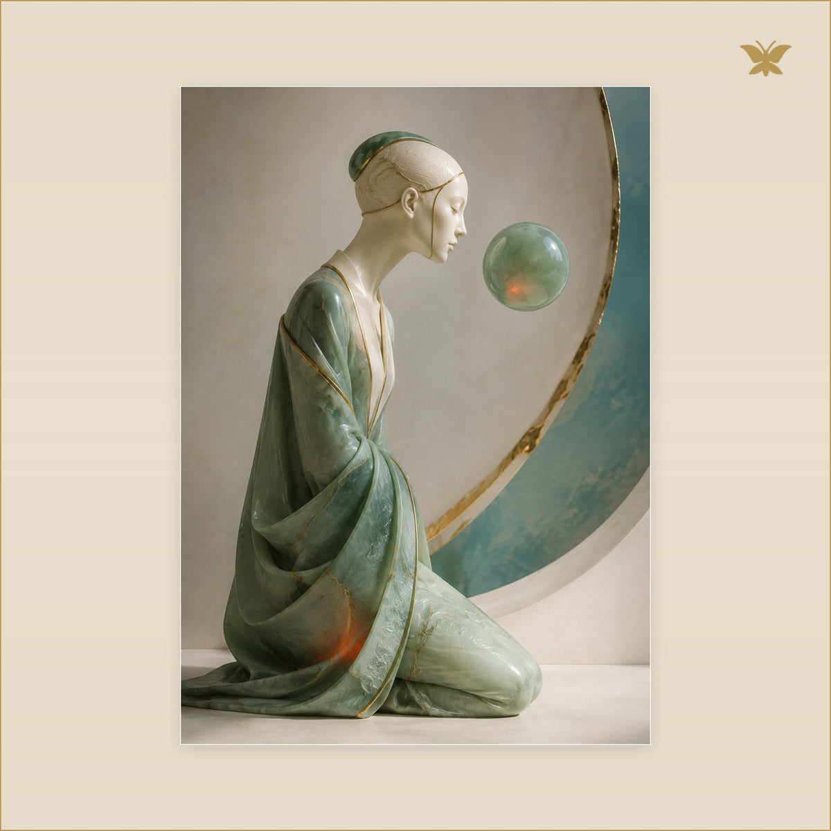 The Jade Listener — tableau aluminium, mockup grand format