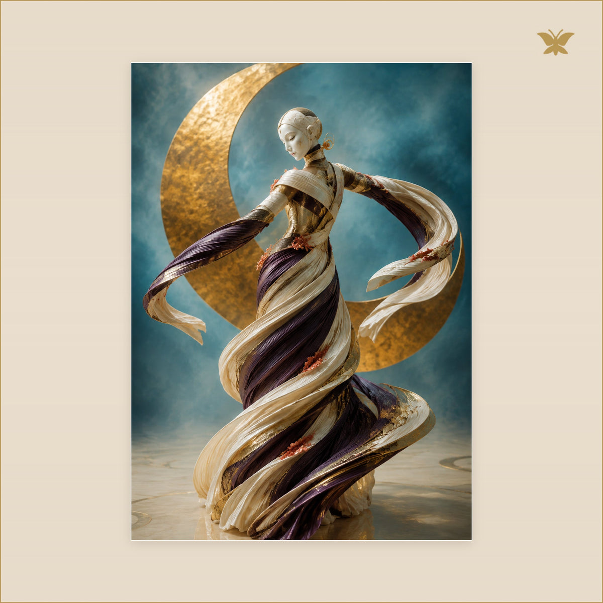 The Dancer in the Brass Eclipse — tableau aluminium, mockup grand format