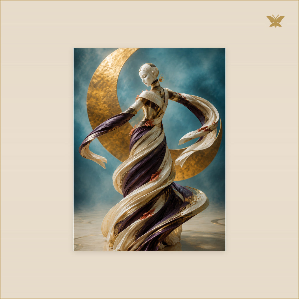 The Dancer in the Brass Eclipse — tableau aluminium, mockup petit format