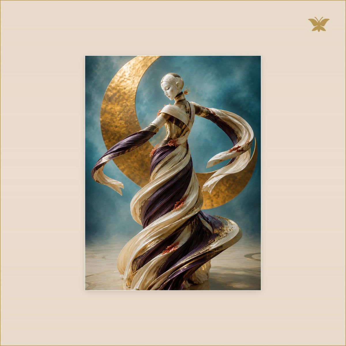 The Dancer in the Brass Eclipse — tableau aluminium, mockup petit format