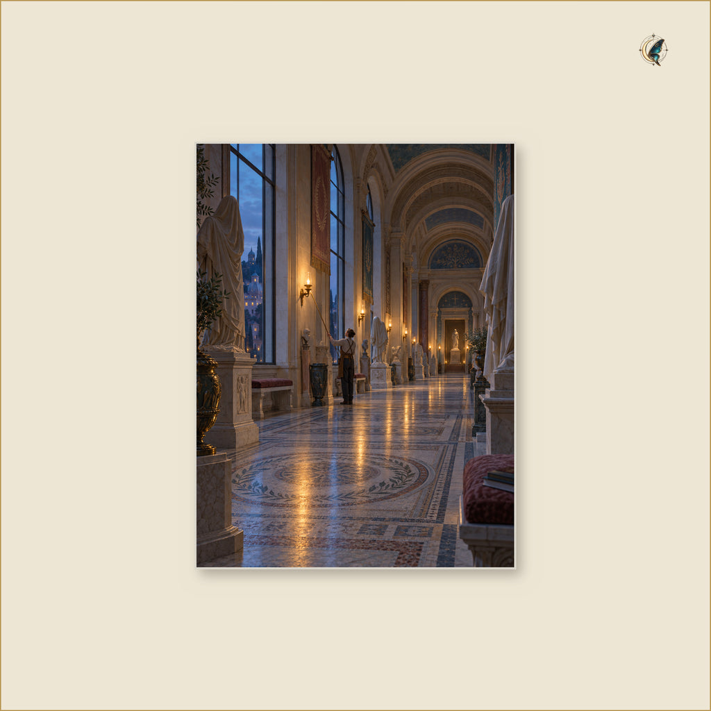 The Lamplighter of the Silent Gallery — tableau aluminium vertical Petit 30 × 40 cm