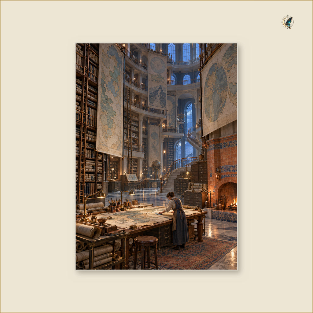 The Archivist of the Hearth Maps — tableau aluminium vertical Grand 50 × 70 cm