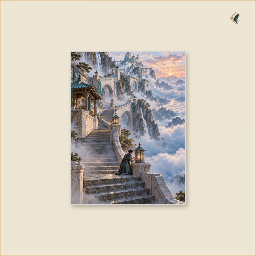 The Watchwoman Above the Clouded Stairs — tableau aluminium vertical Petit 30 × 40 cm