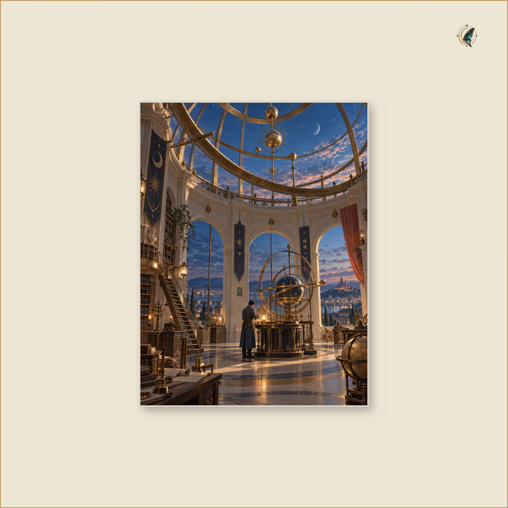 The Horologist Beneath the Brass Constellation — tableau aluminium vertical Petit 30 × 40 cm