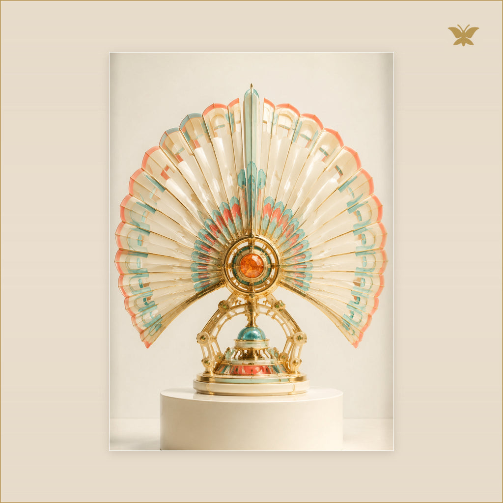 The Ivory Fan Engine — tableau aluminium, mockup grand format