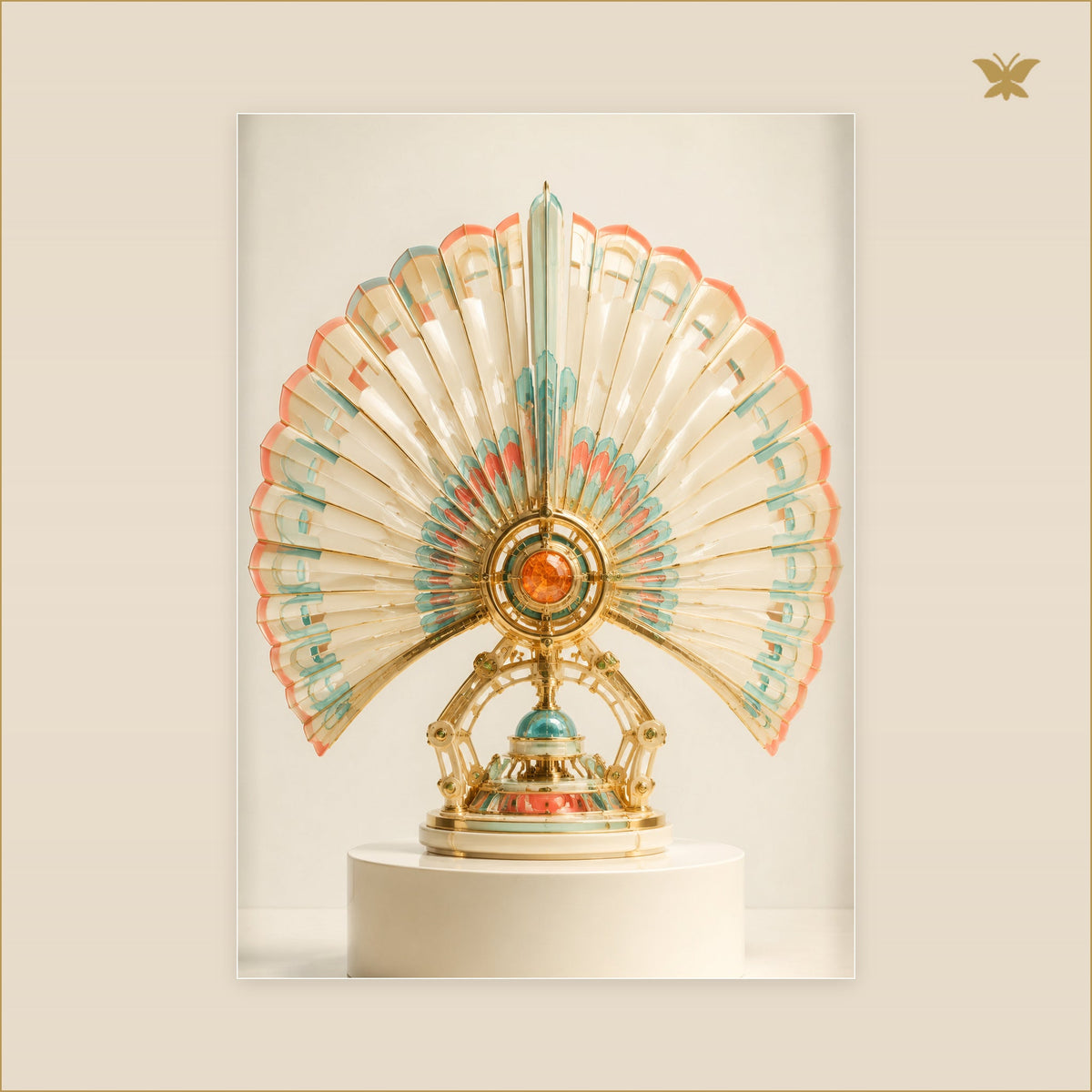 The Ivory Fan Engine — tableau aluminium, mockup grand format