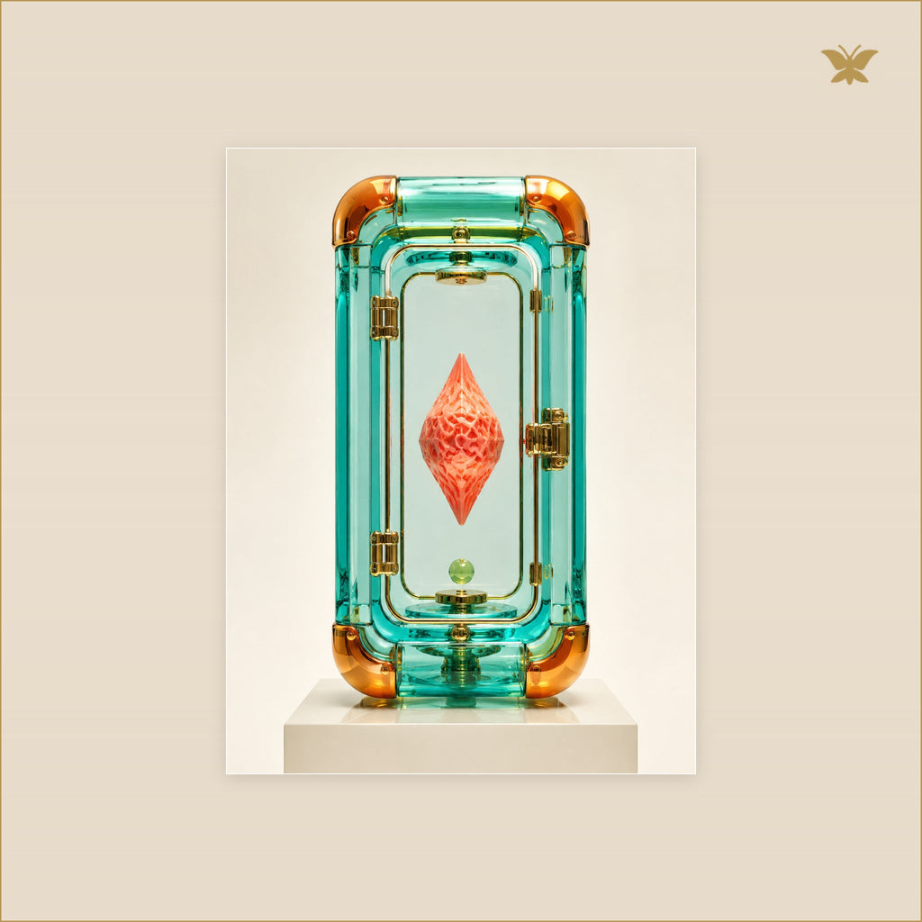The Turquoise Reliquary — tableau aluminium, mockup petit format
