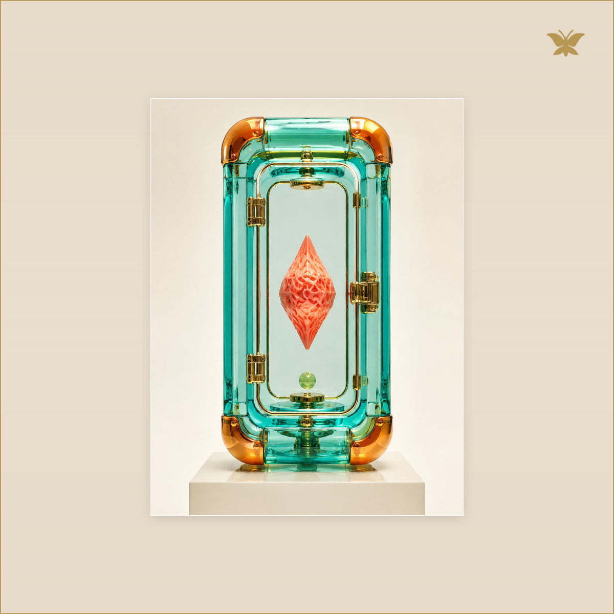 The Turquoise Reliquary — tableau aluminium, mockup petit format
