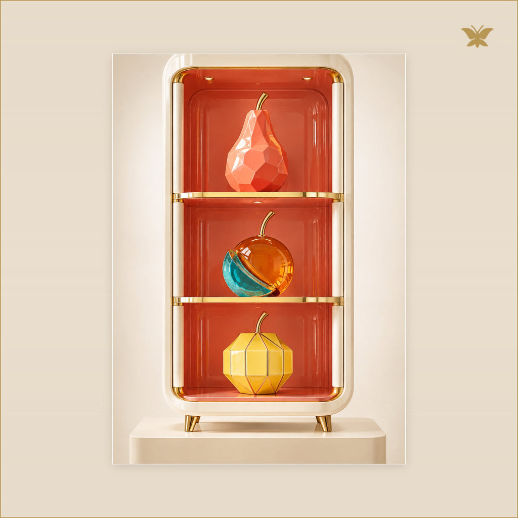 The Lacquered Fruit Cabinet — tableau aluminium, mockup grand format
