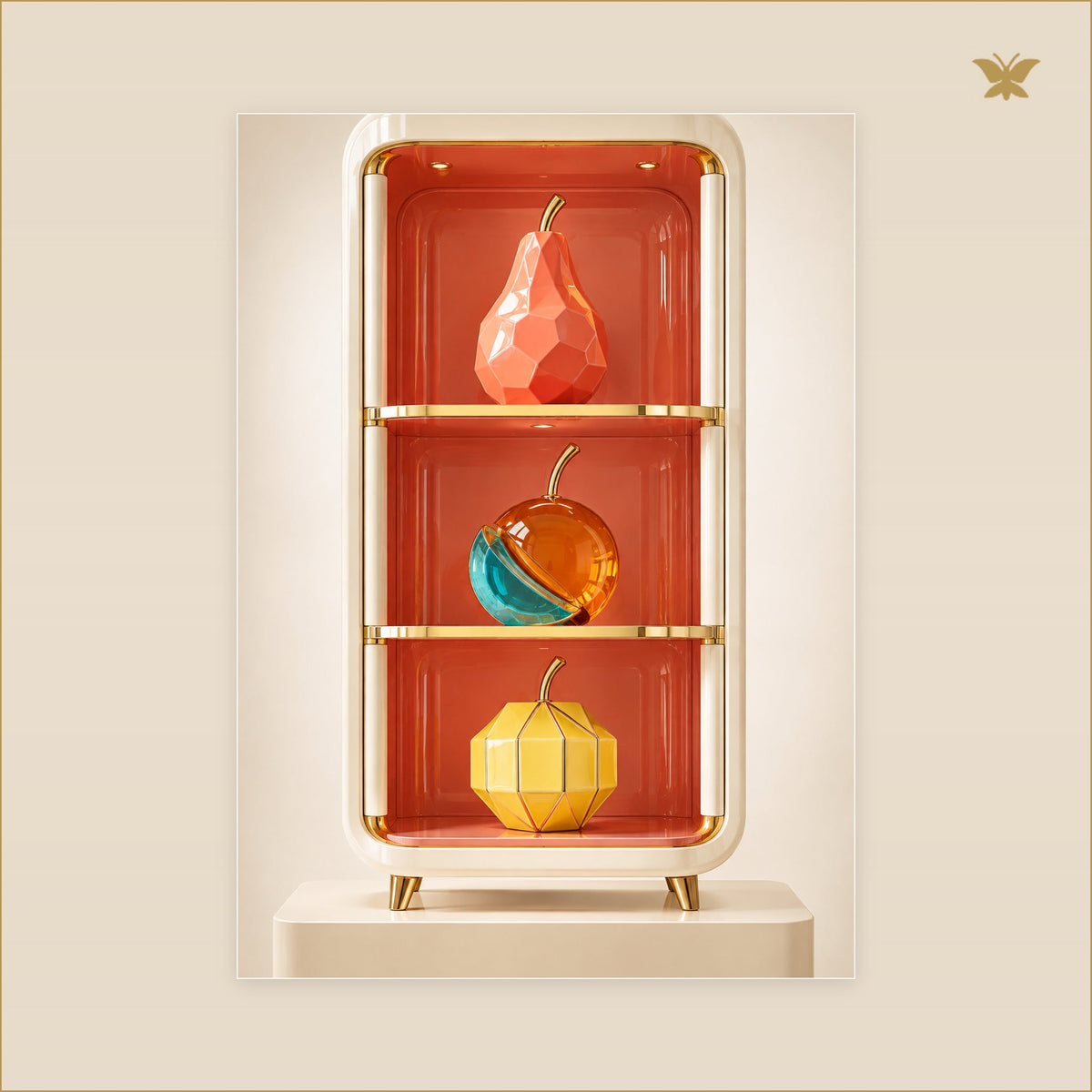 The Lacquered Fruit Cabinet — tableau aluminium, mockup grand format