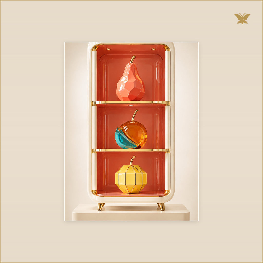 The Lacquered Fruit Cabinet — tableau aluminium, mockup petit format