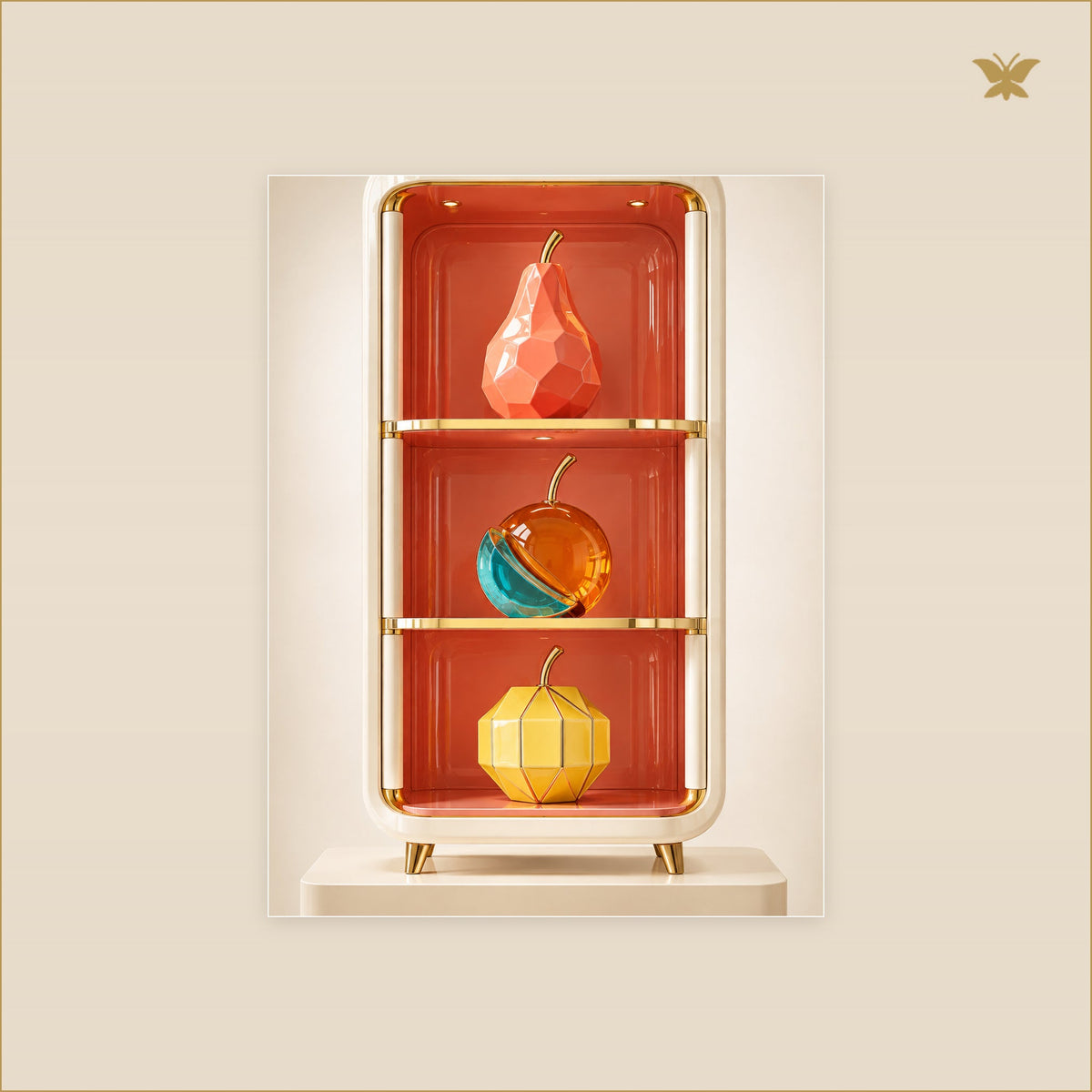 The Lacquered Fruit Cabinet — tableau aluminium, mockup petit format