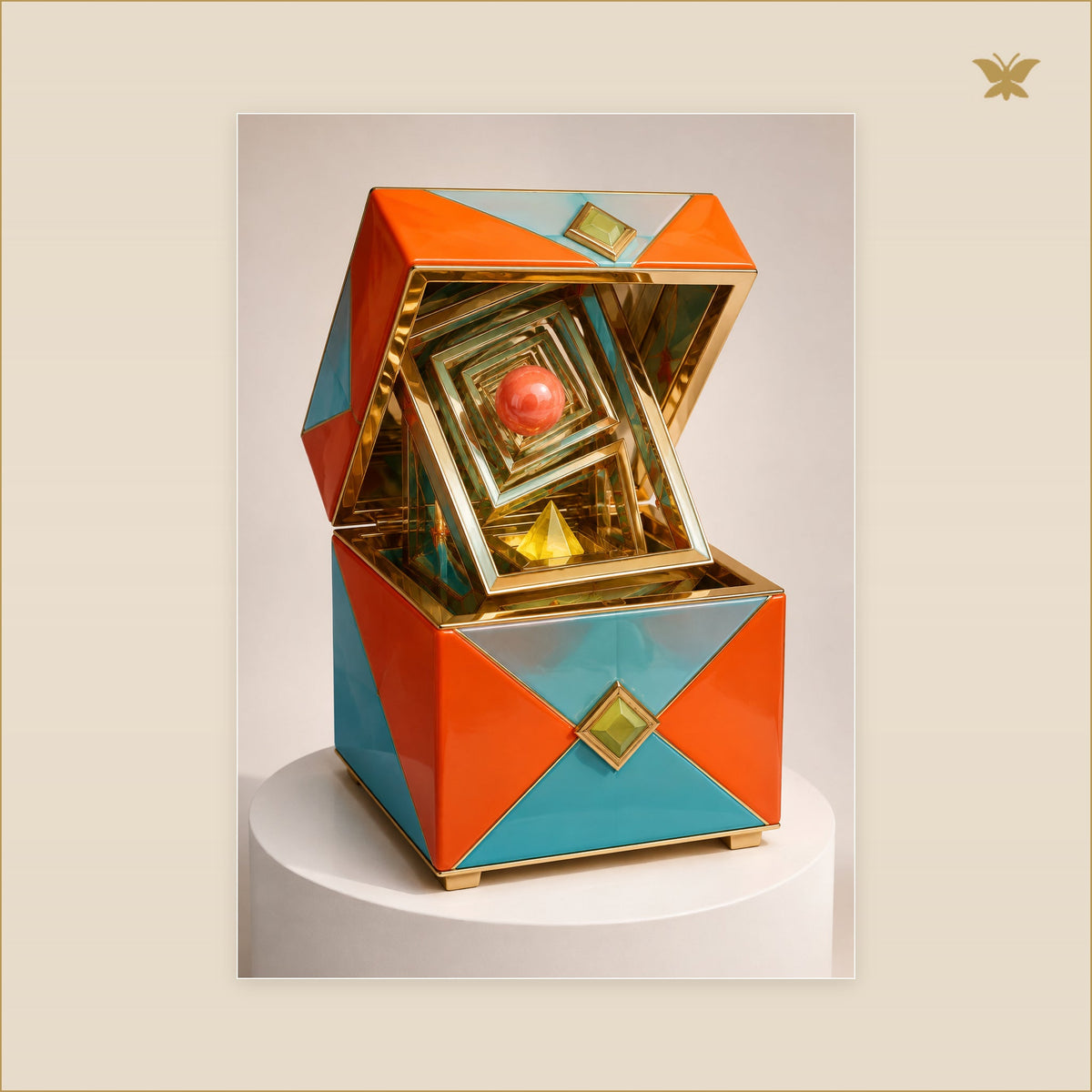 The Golden Paradox Box — tableau aluminium, mockup grand format
