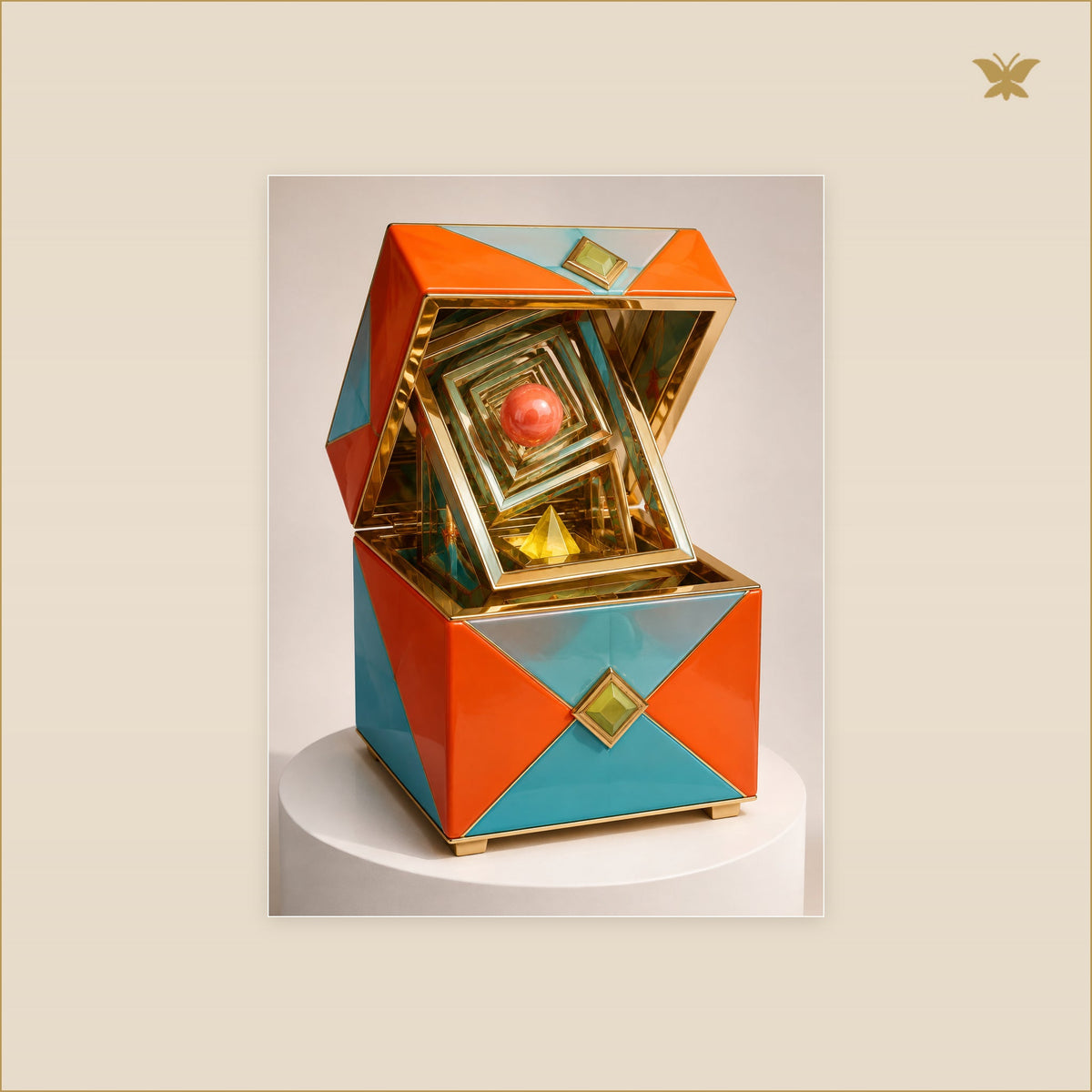 The Golden Paradox Box — tableau aluminium, mockup petit format