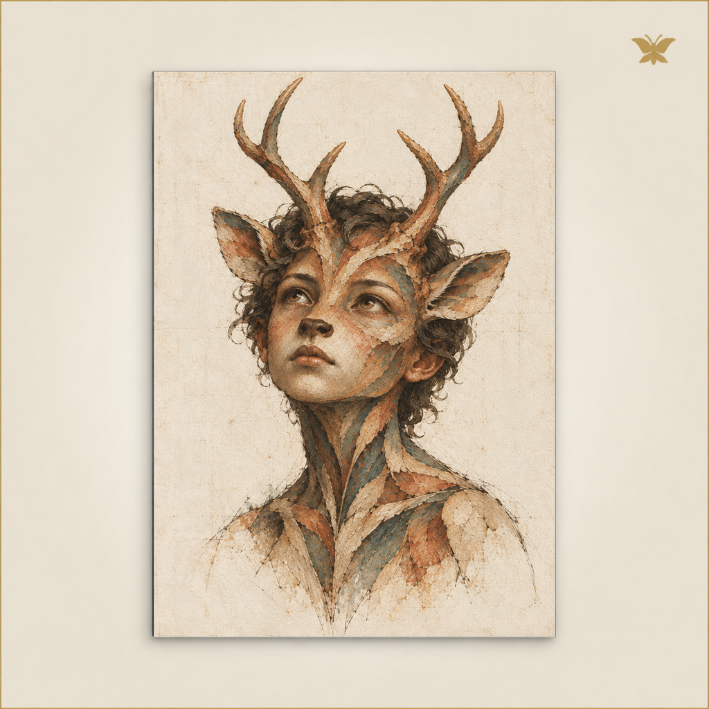 The Child with Antlers of Sap — mockup Grand 50 × 70 cm