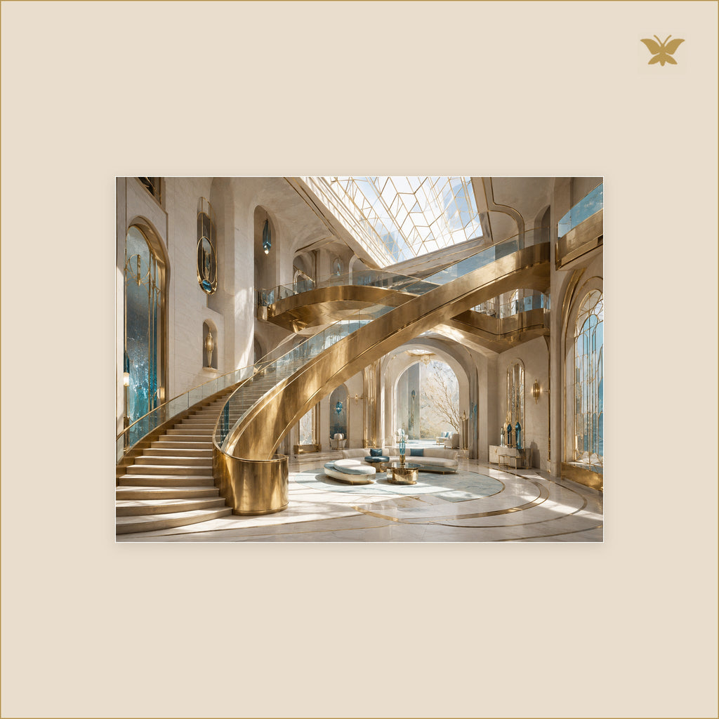The Brass Staircase of Noon — tableau aluminium, mockup petit format