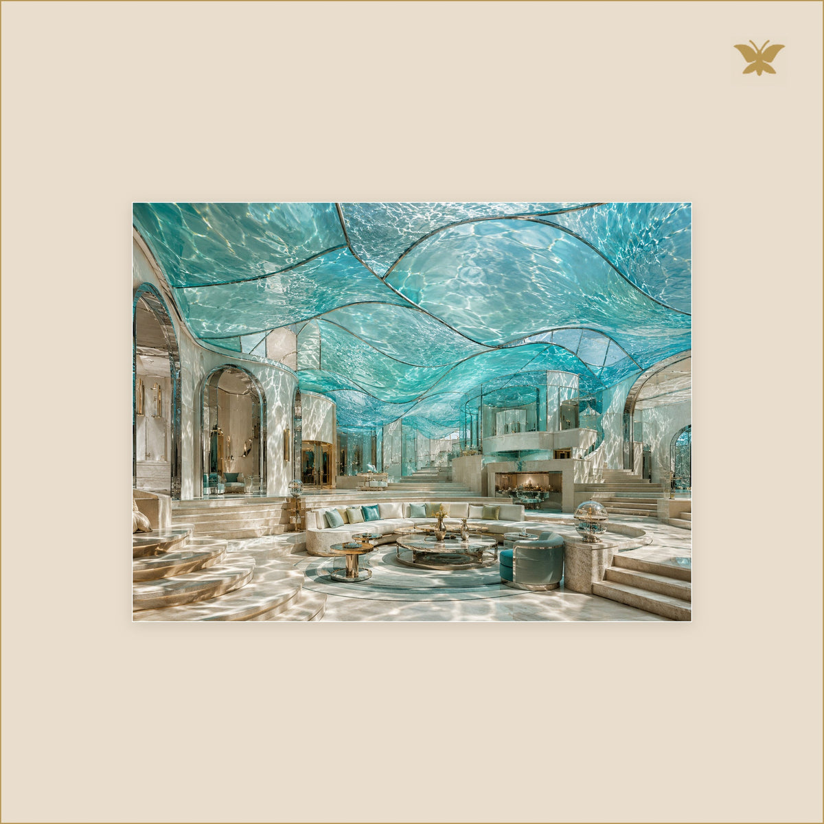 The Salon Beneath the Glass Tide — tableau aluminium, mockup petit format