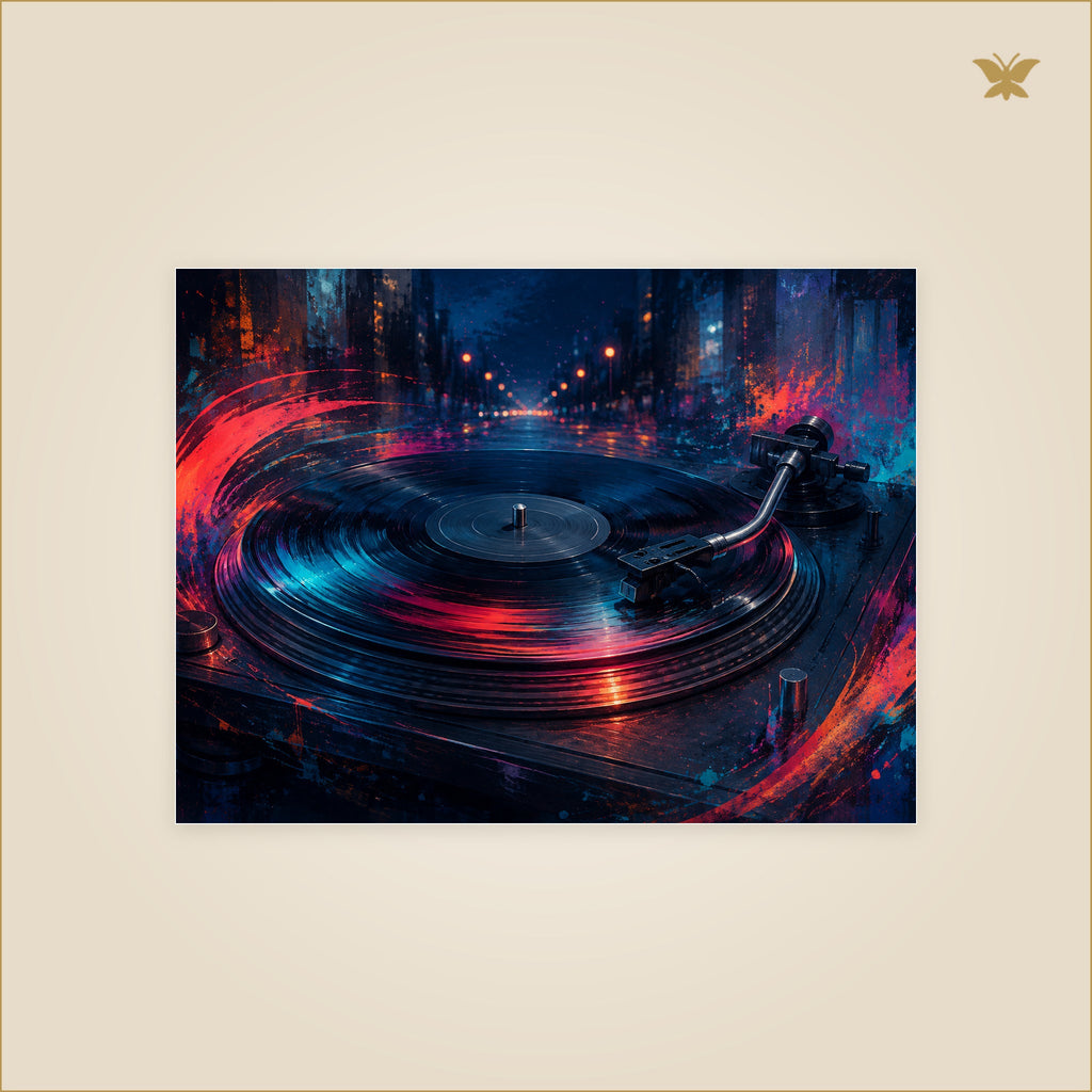 The Turntable That Woke the Avenue — tableau aluminium, mockup petit format