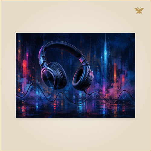 Headphones for a Sleepless City — tableau aluminium, mockup grand format